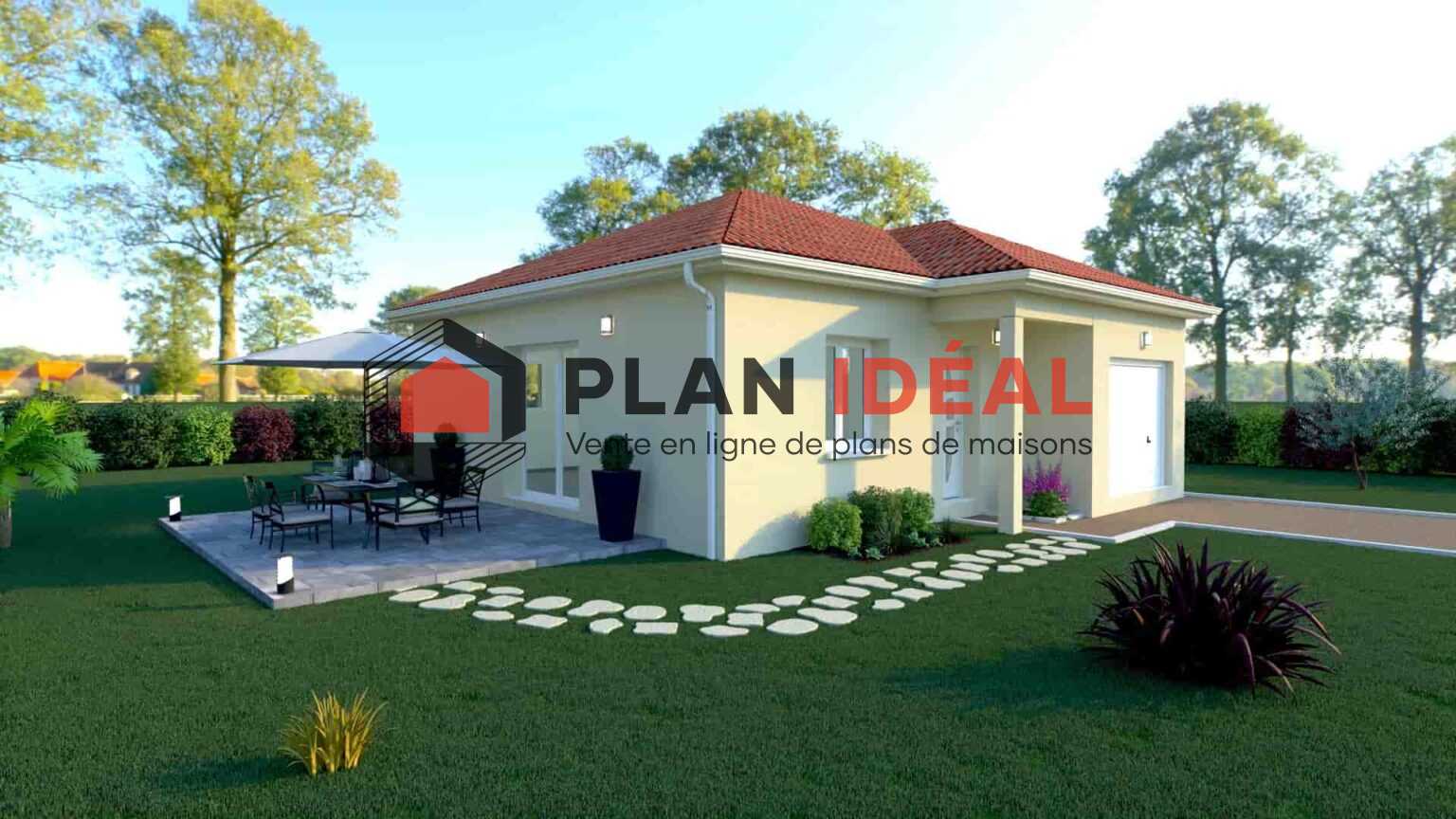 Plan de maison avec 1 chambre plain pied D1PP48 - Plan ideal