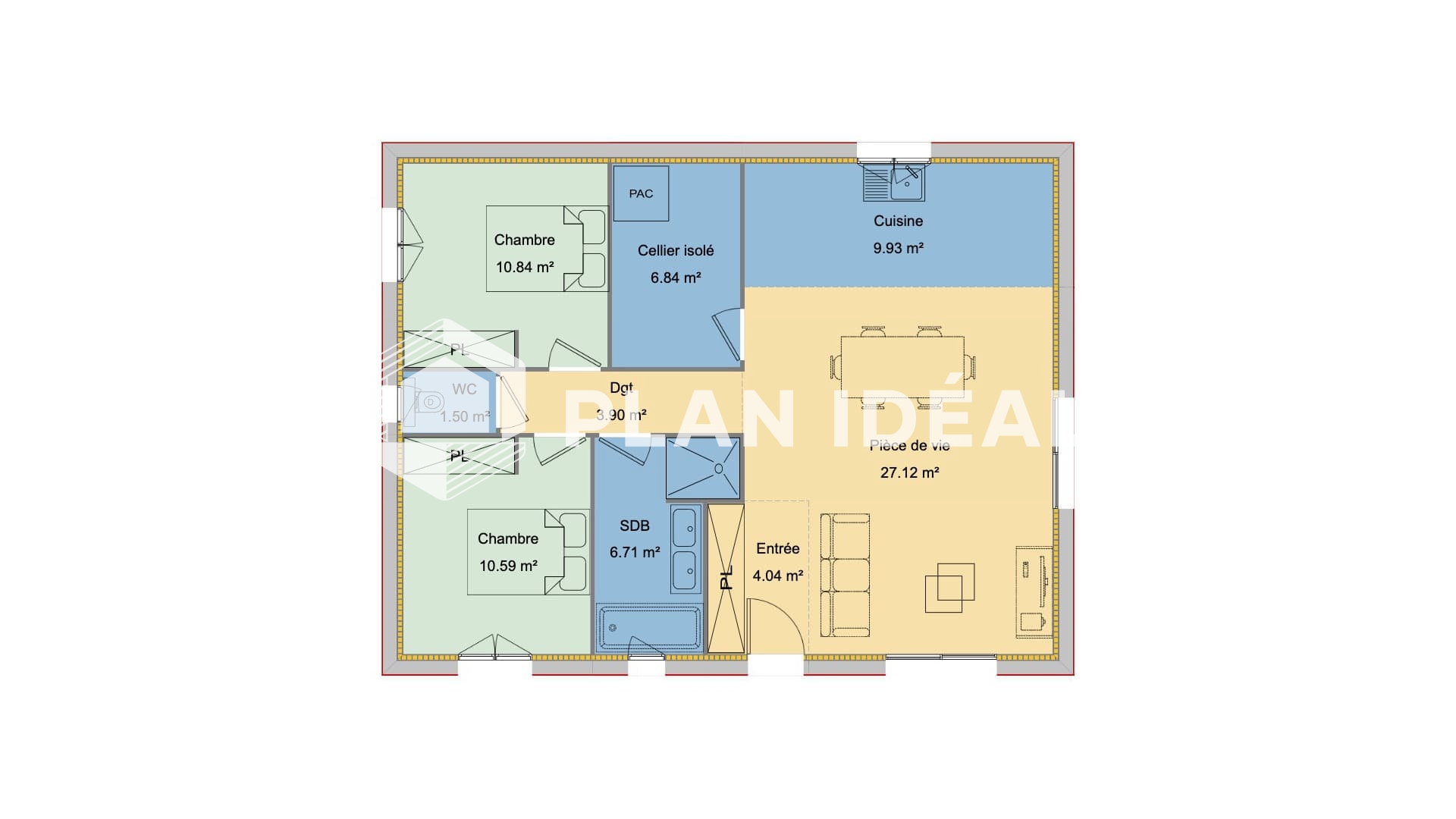 Pack plan maison plain pied 2 chambres D2PP81 - Plan ideal