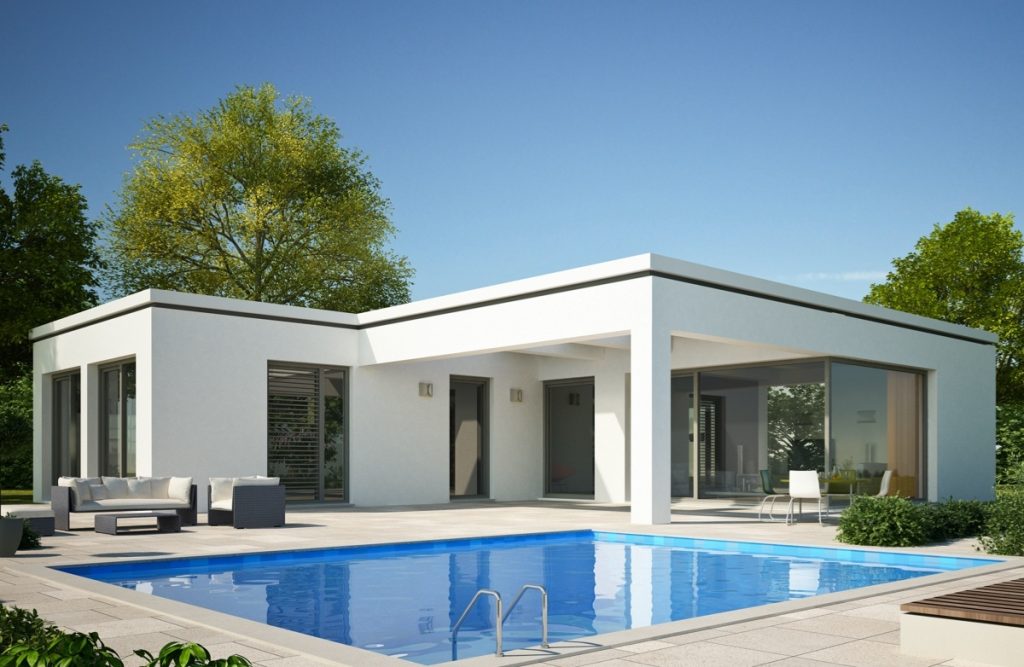 maison individuelle de plain pied contemporaine avec un toit plat