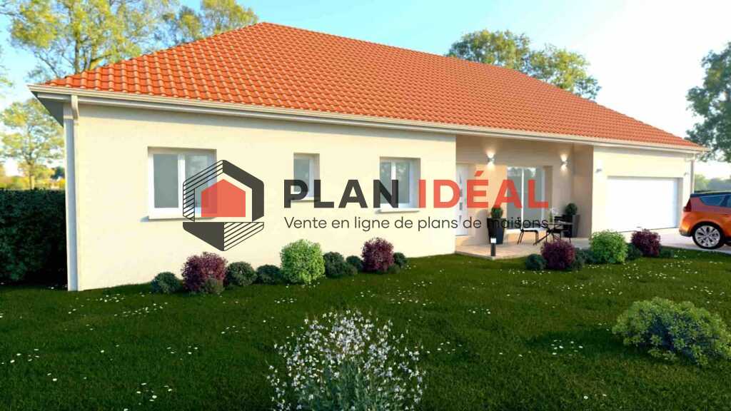 plan de maison rectangle avec 4 chambres et double garage