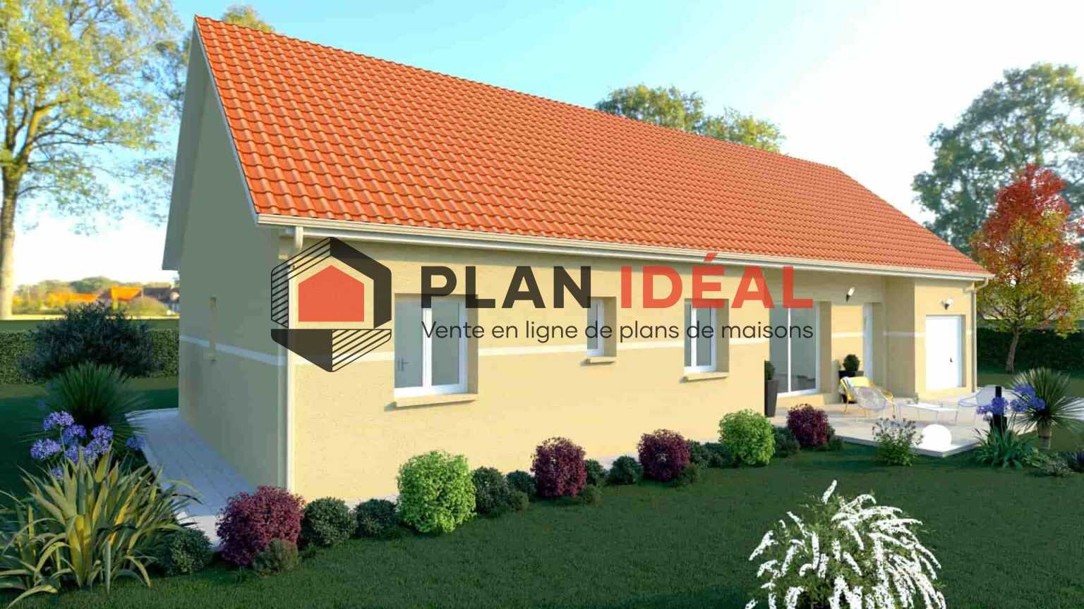 Plan de maison plain-pied 4 chambres - Plan ideal