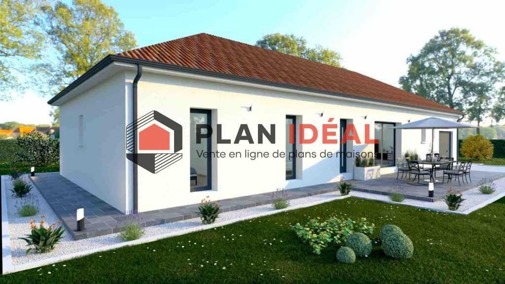 plan de maison rectangulaire avec 3 chambres