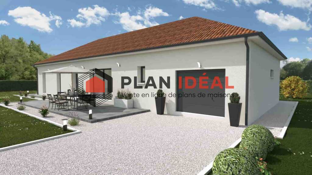 plan de maison rectangulaire avec 3 chambres