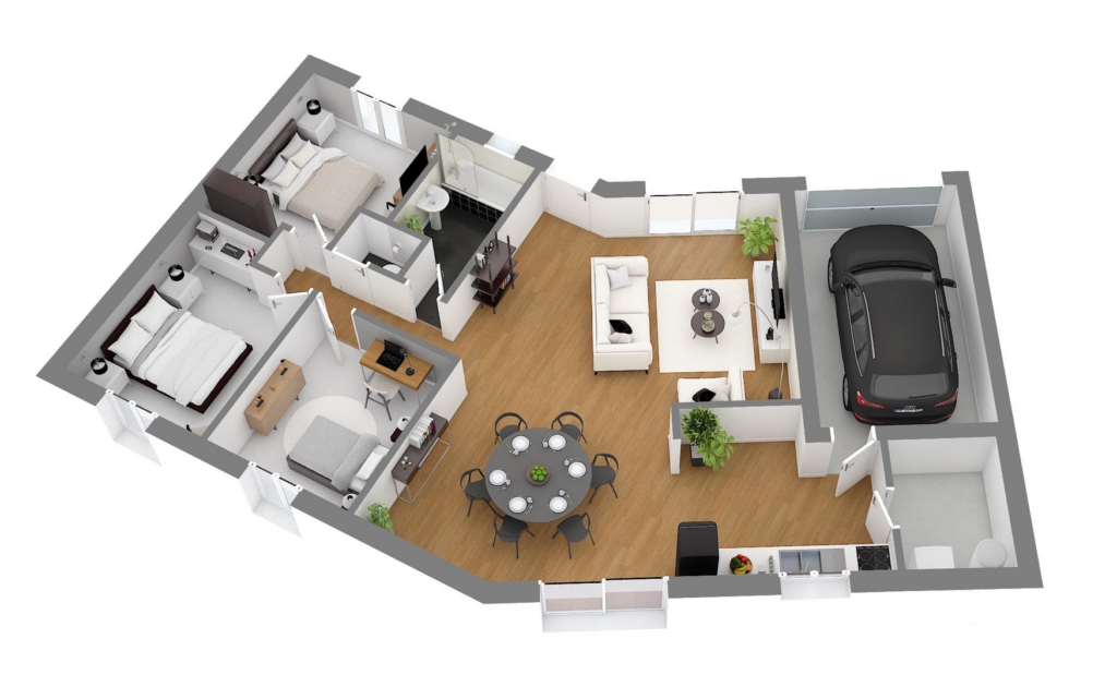 plan de maison en V